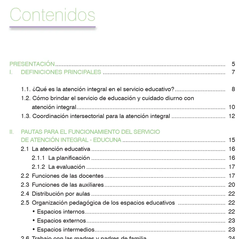 guia para el funcionamiento de cunas y jardin contenido
