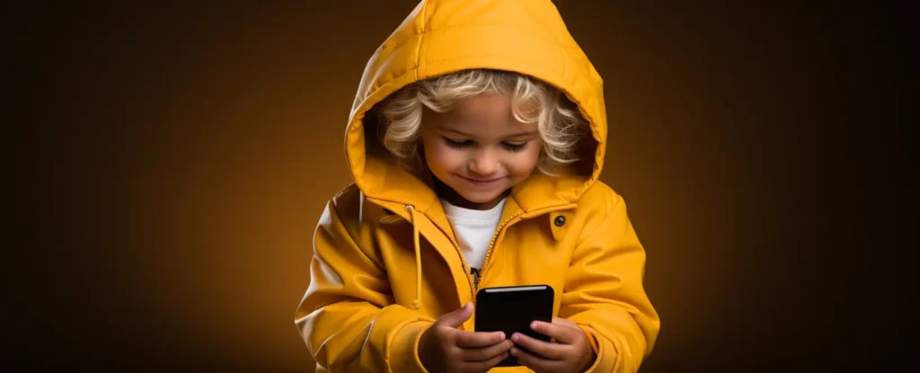 Seguridad digital infantil: niño con un celular inteligente en la mano